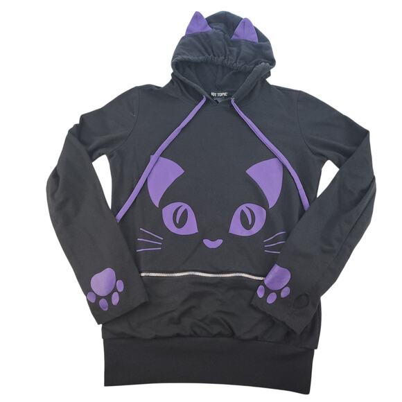 Kitty Cat Sweater Womens Medium Black Purple Pink Grunge Punk Cosplay Hot Topic - Picture 4 of 15